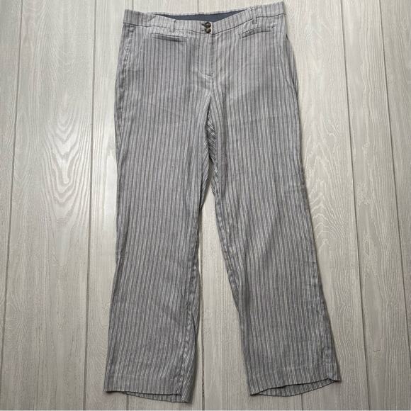 J Jill Women's Blue & White Striped Linen Blend Stretch Dress Pants Size 12 P - Picture 1 of 13